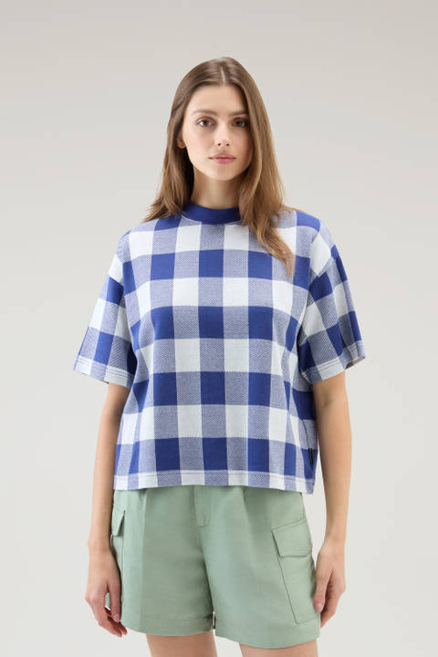 T-shirt with Jacquard Buffalo Check Pattern Blue | Woolrich