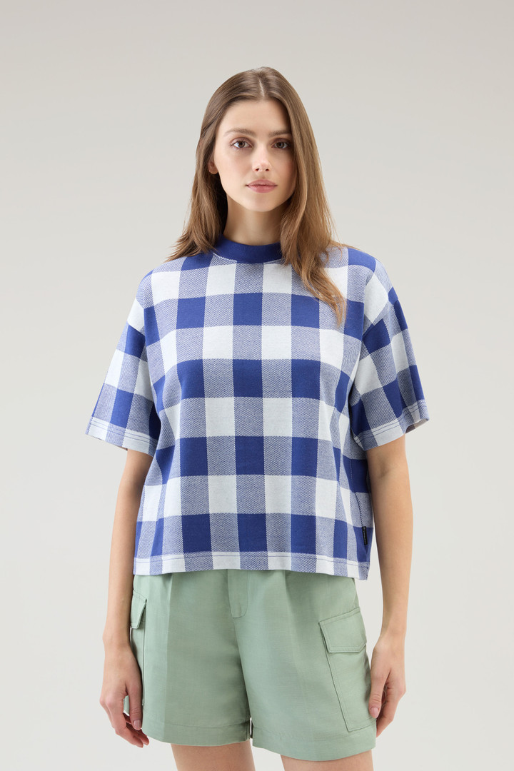 T-shirt with Jacquard Buffalo Check Pattern Blue photo 1 | Woolrich