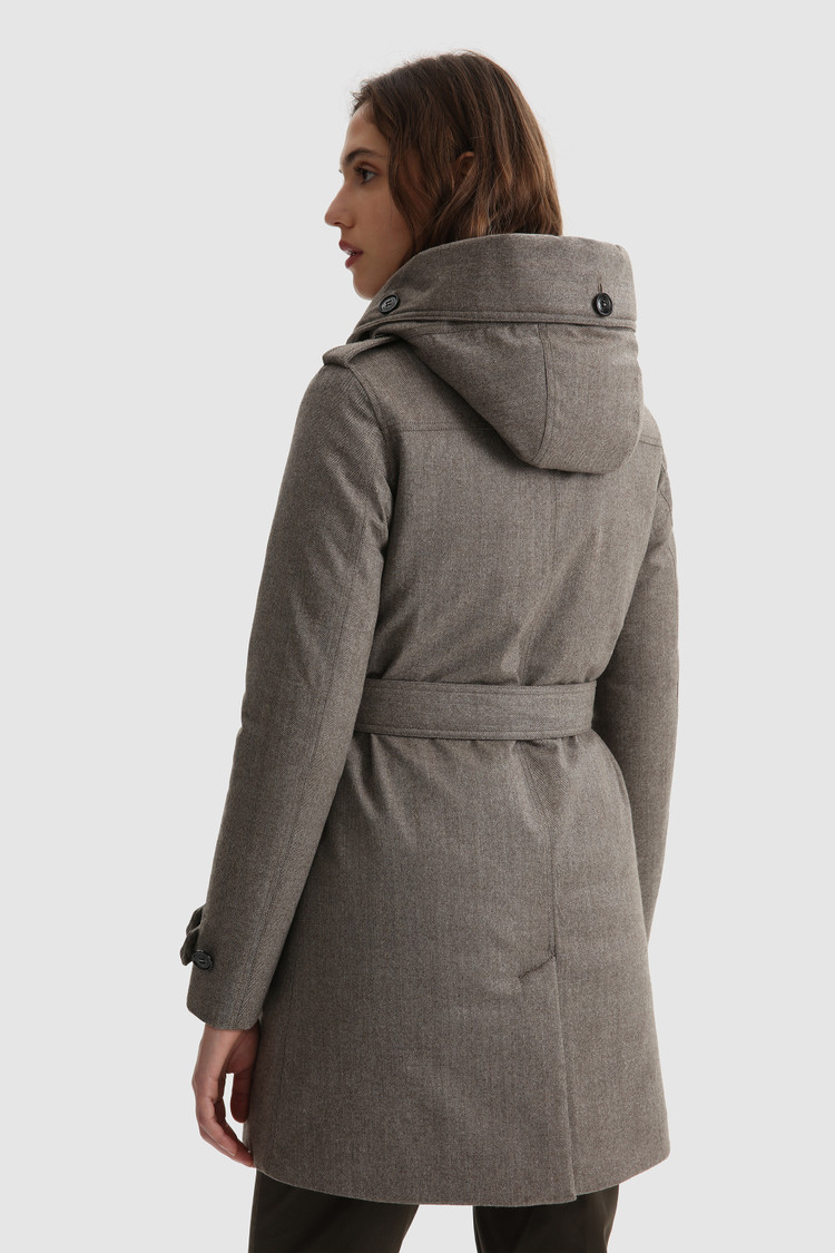 Trench in lana vergine italiana con cintura