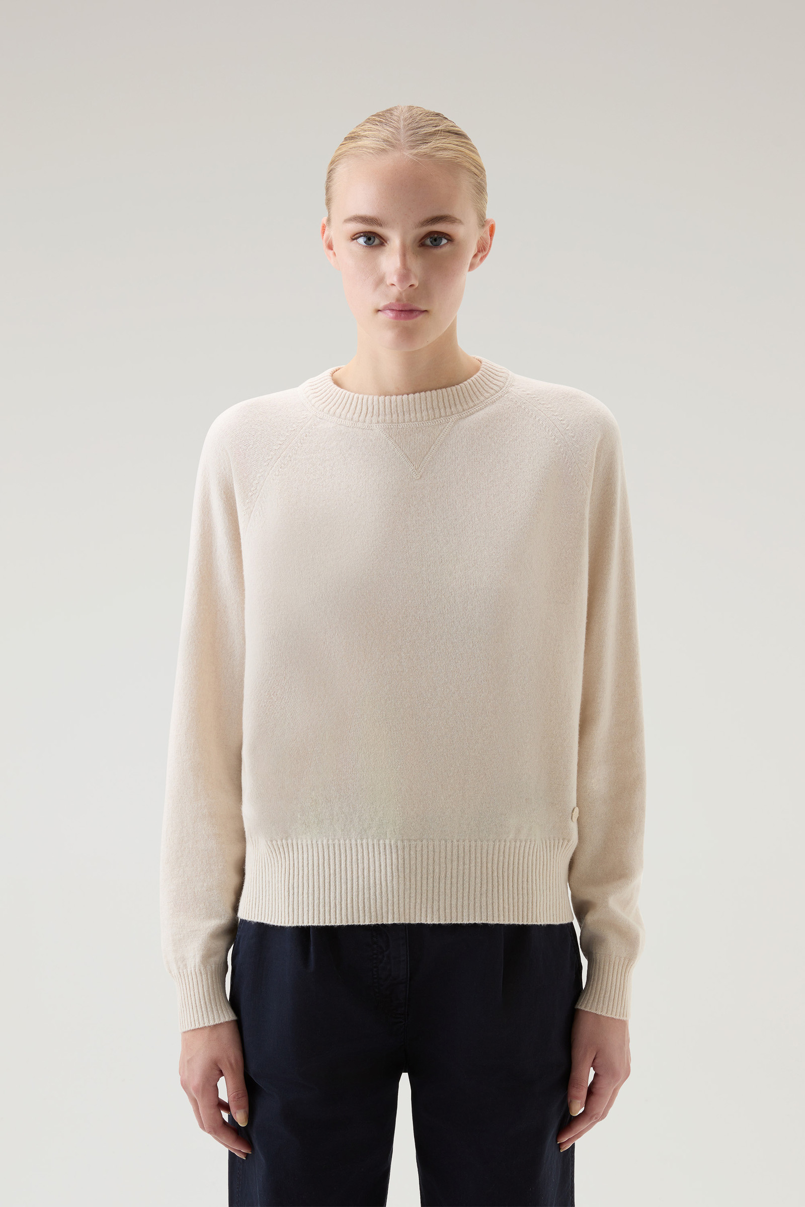 Women's Crewneck Sweater in Wool Blend White | Woolrich USA