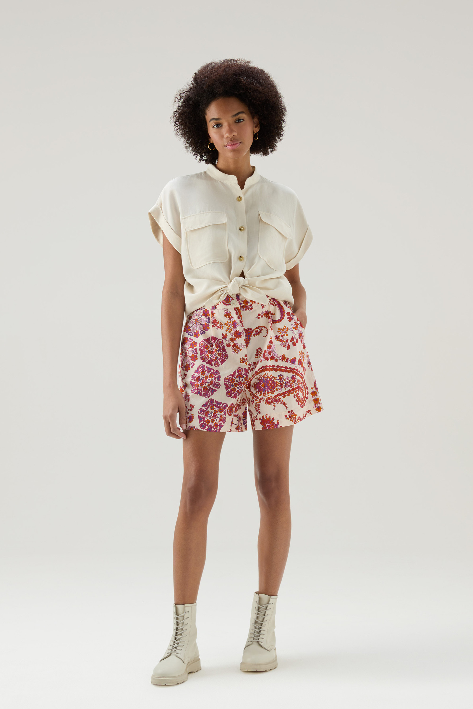 Short avec imprimé en popeline de pur coton rouge photo 2 | Woolrich