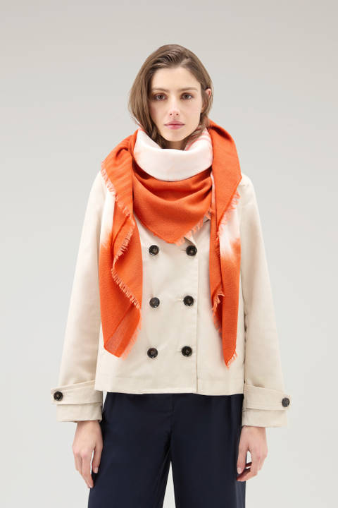 Wool and Cotton Blend Scarf with Micro-Check Pattern Orange photo 2 | Woolrich