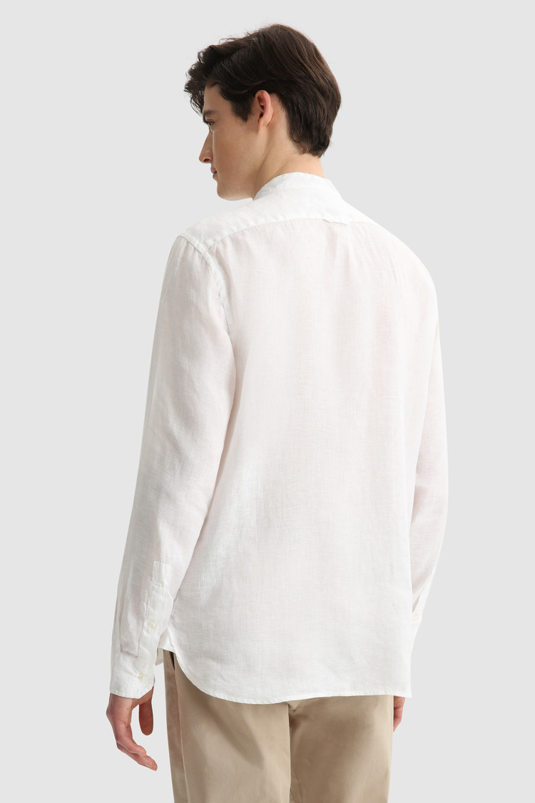 Linen band collar shirt