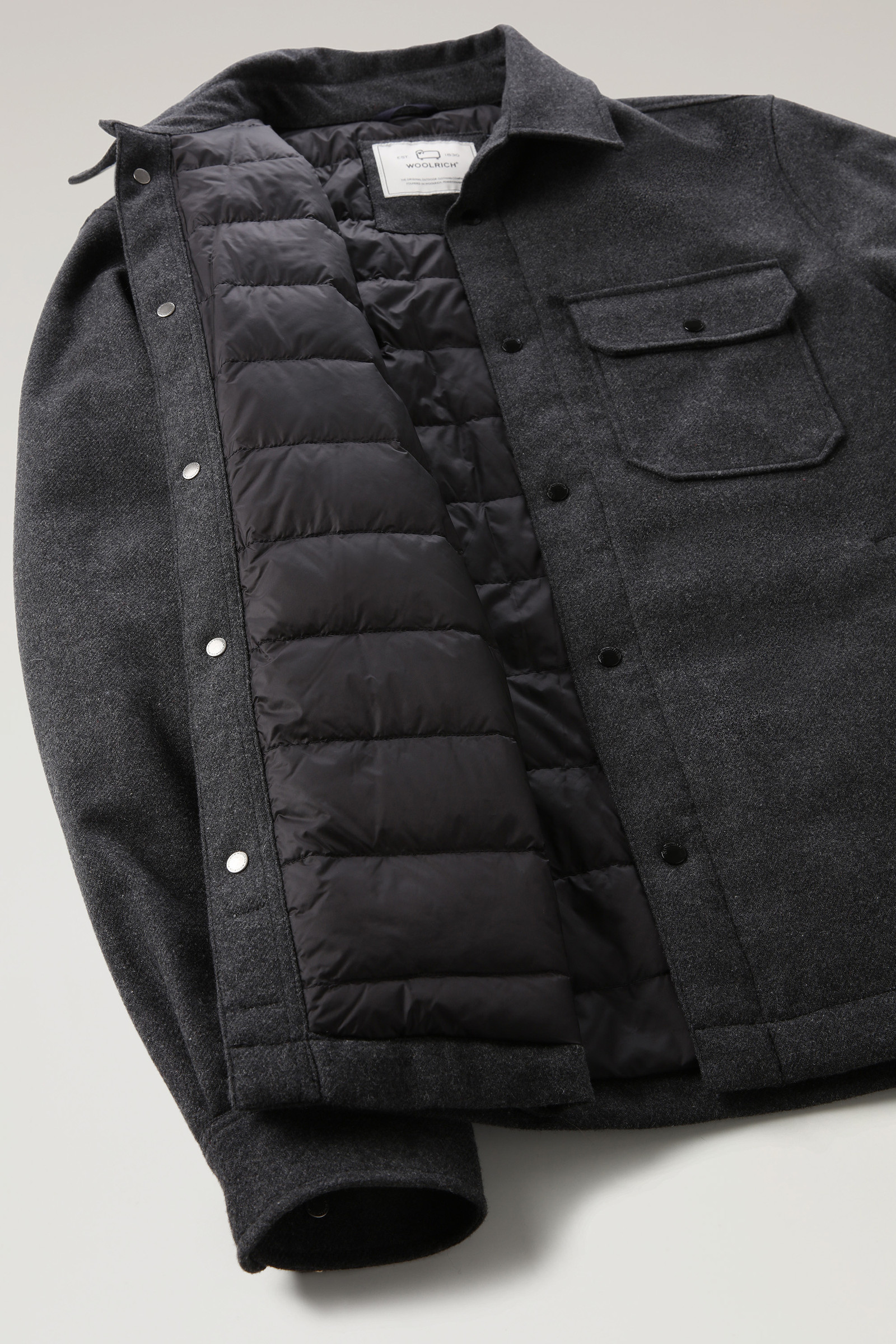 Padded Alaskan Overshirt in Recycled Melton Wool Grey photo 10 | Woolrich