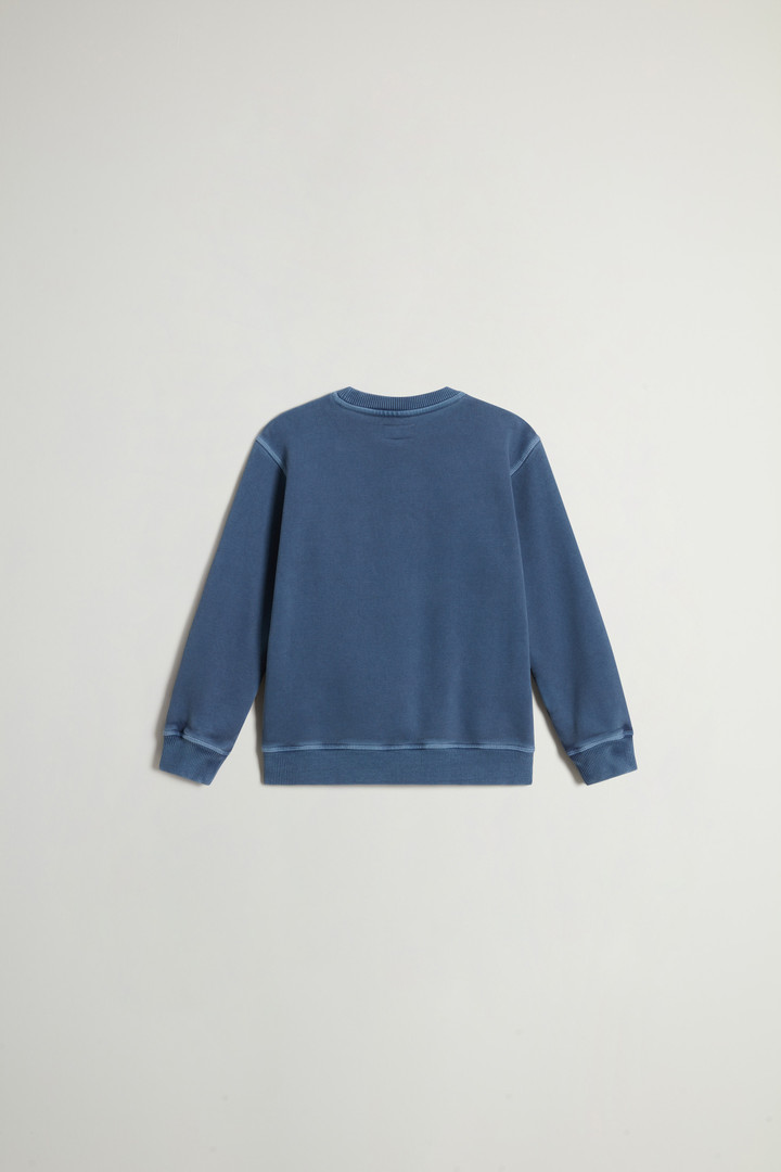 Garment-dyed Boys’ Crewneck Sweatshirt in Pure Cotton with Logo Blue photo 2 | Woolrich