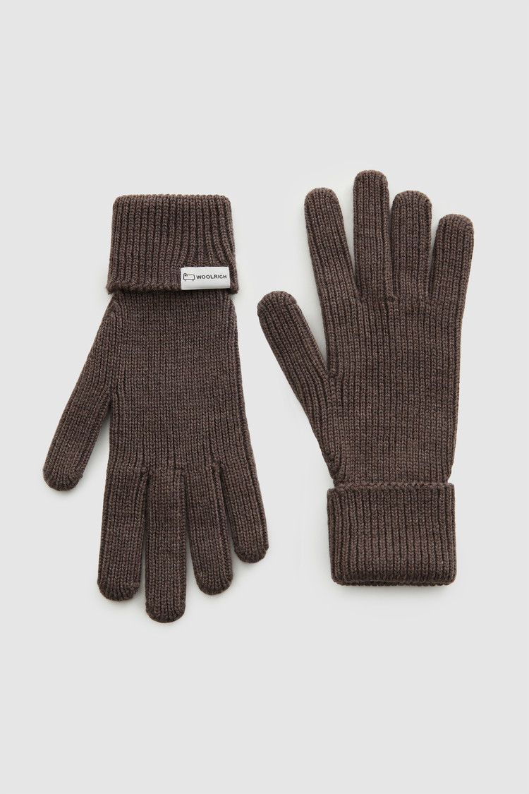 Ribbed virgin wool Gloves with logo