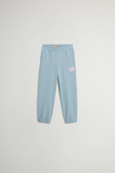 Girls' Pants in Pure Cotton Fleece with Logo Blue | Woolrich