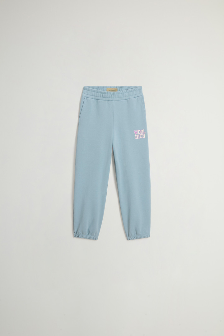 Girls' Pants in Pure Cotton Fleece with Logo Blue photo 1 | Woolrich