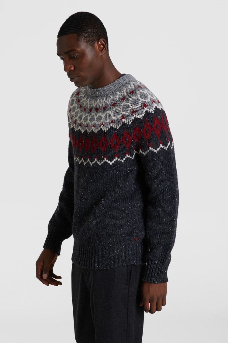 Maglione girocollo jacquard misto lana