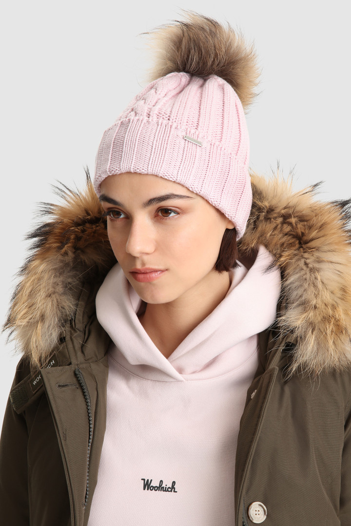 Virgin wool Beanie with raccoon pompom