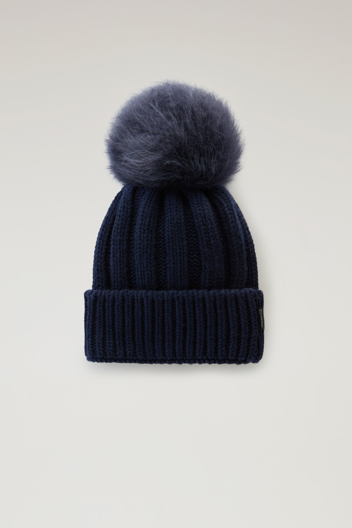 Girls' Beanie in Pure Virgin Wool with Cashmere Pom-Pom Blue photo 1 | Woolrich