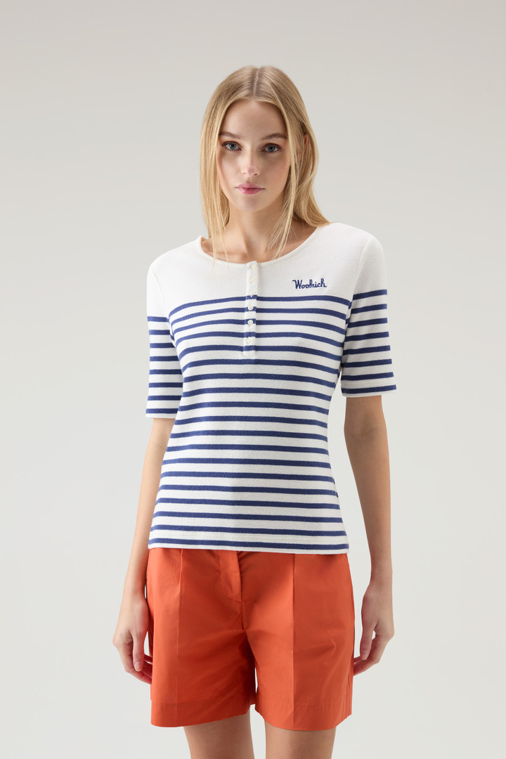 T-Shirt Serafino aus reiner gestreifter Baumwolle Blau photo 1 | Woolrich
