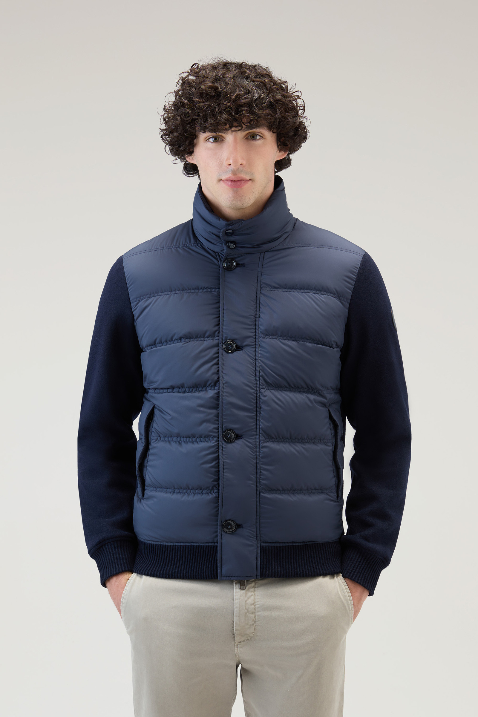 Hybrid Jacket in Wool Blend with Quilted Front Blue | Woolrich USA
