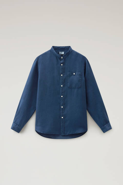 Gekleurd overhemd van zuiver linnen met bandkraag Blauw photo 2 | Woolrich