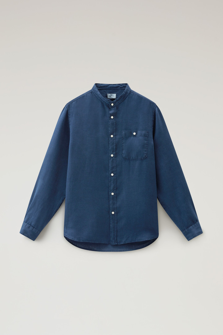 Garment-dyed Shirt with Mandarin Collar in Pure Linen Blue photo 5 | Woolrich