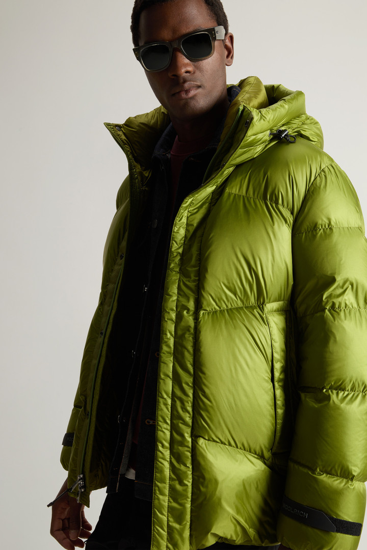 Men s Recycled Pertex Quantum Nylon Down Jacket with Hood green Woolrich GB