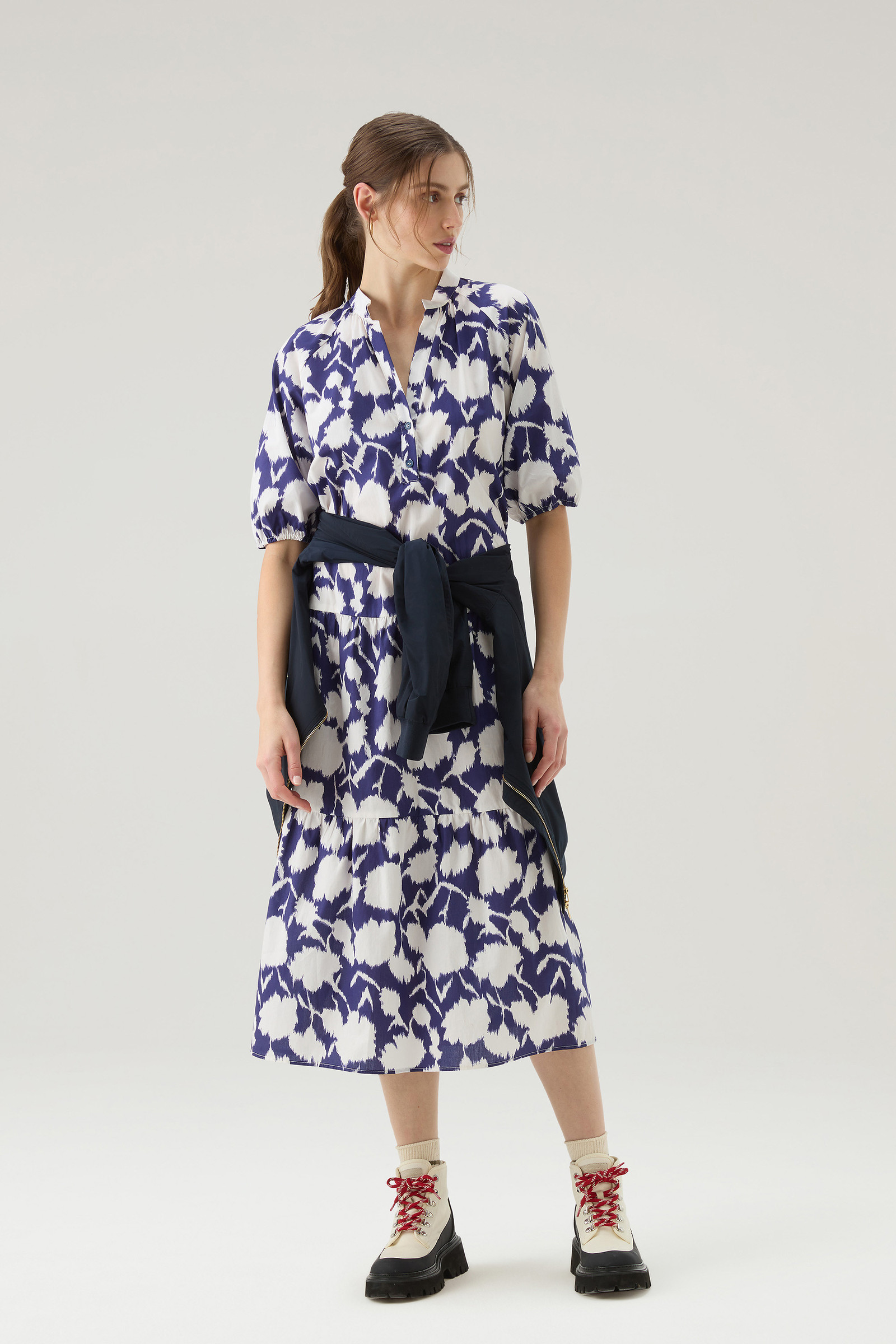 Vestito a balze in popeline di puro cotone blu photo 2 | Woolrich