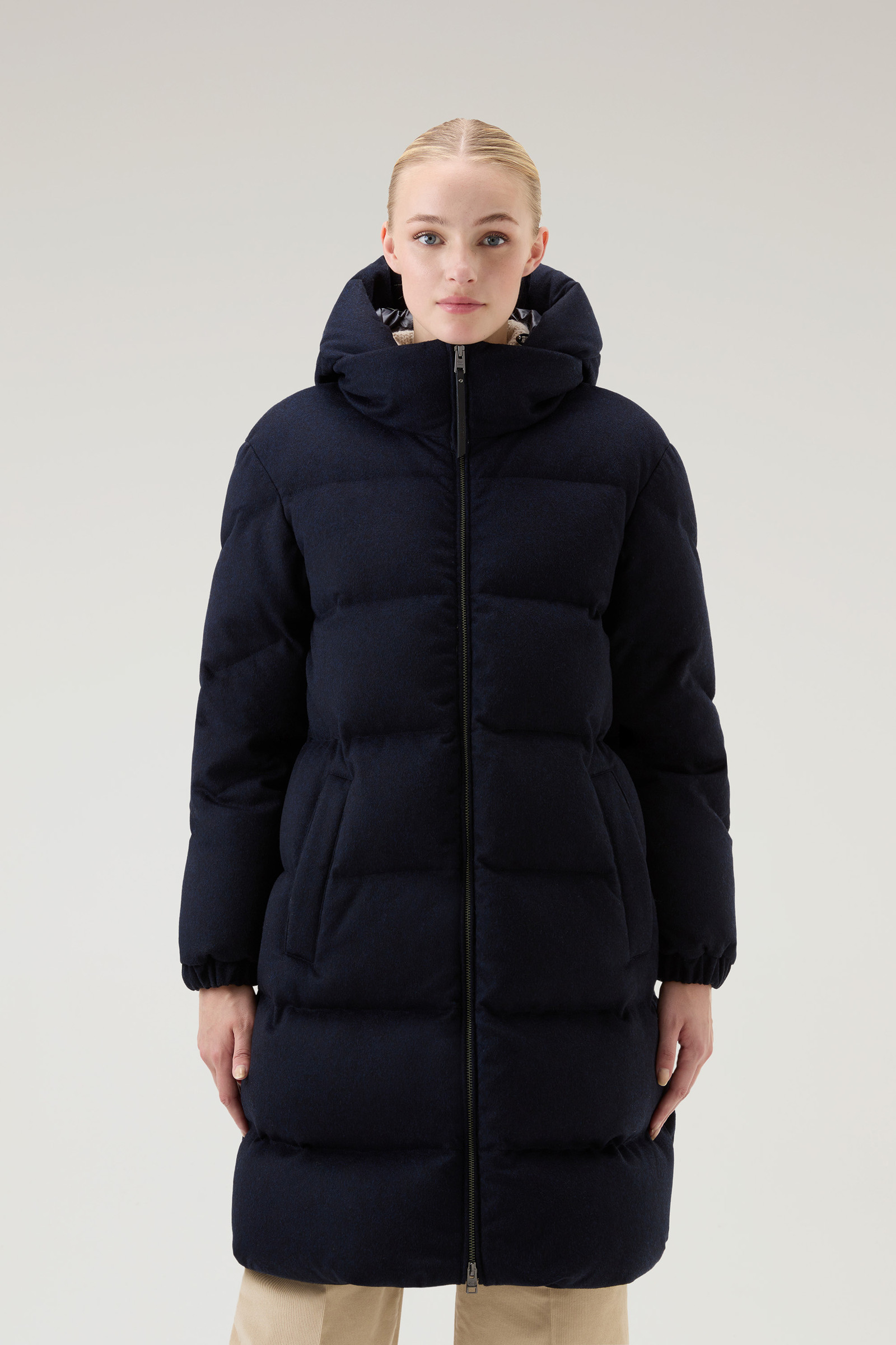 Women's Pure Virgin Wool Long Down Jacket Crafted with a Loro Piana ...