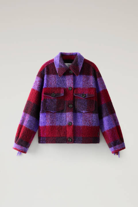 Check Overshirt wth Fringed Trim in Alpaca and Wool Blend Purple photo 2 | Woolrich