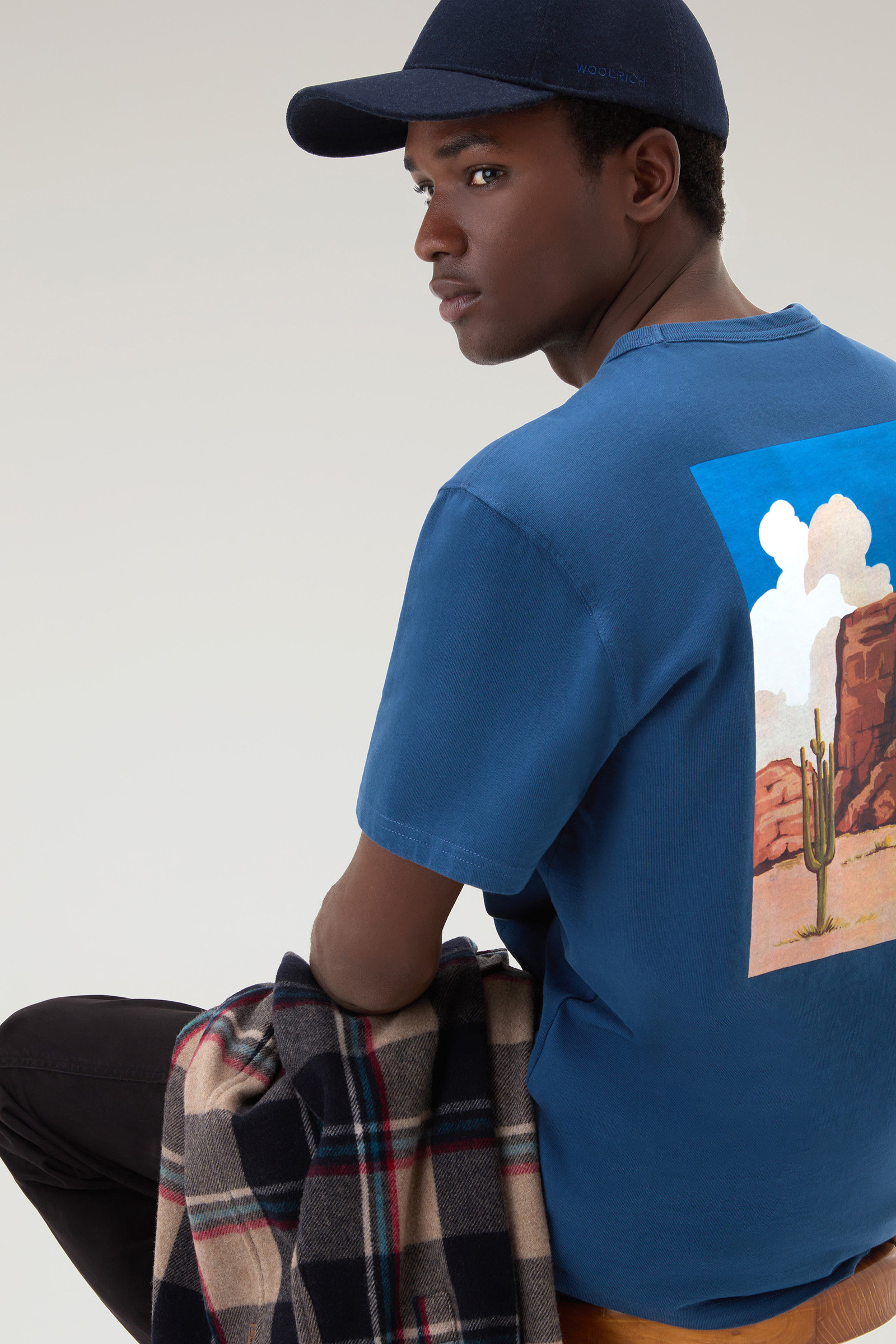 T-shirt en pur coton avec détails d’inspiration western au dos bleu photo 4 | Woolrich