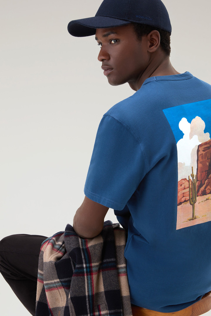 T-Shirt in Pure Cotton with Western Graphic On The Back Blue photo 4 | Woolrich