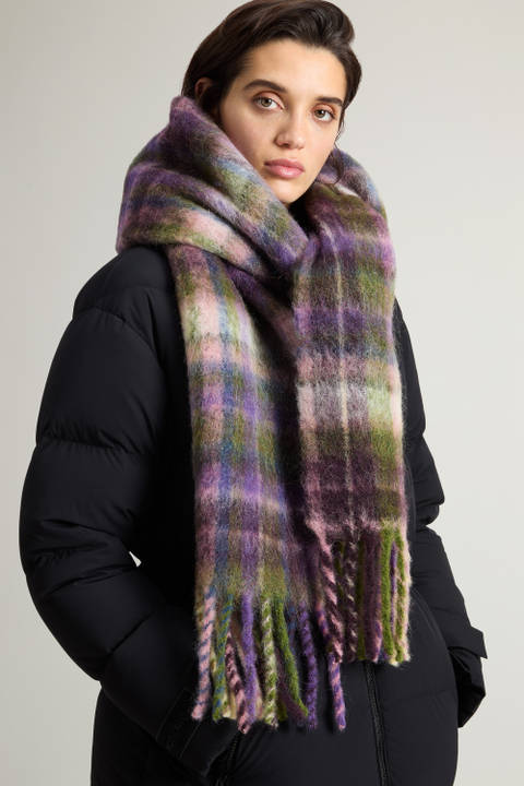 Alpaca, Mohair and Virgin Wool Scarf with Checked Pattern Purple photo 2 | Woolrich