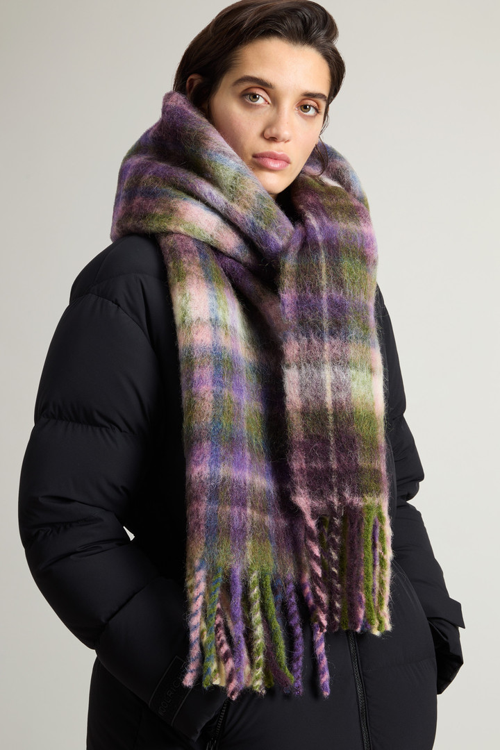 Alpaca, Mohair and Virgin Wool Scarf with Checked Pattern Purple photo 3 | Woolrich