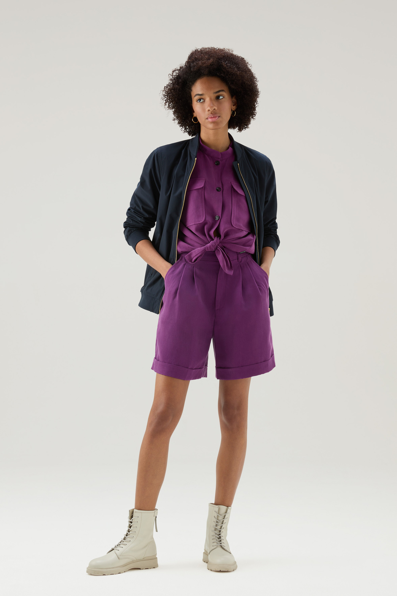 Pantaloncini in misto lino con tasche lilla photo 2 | Woolrich