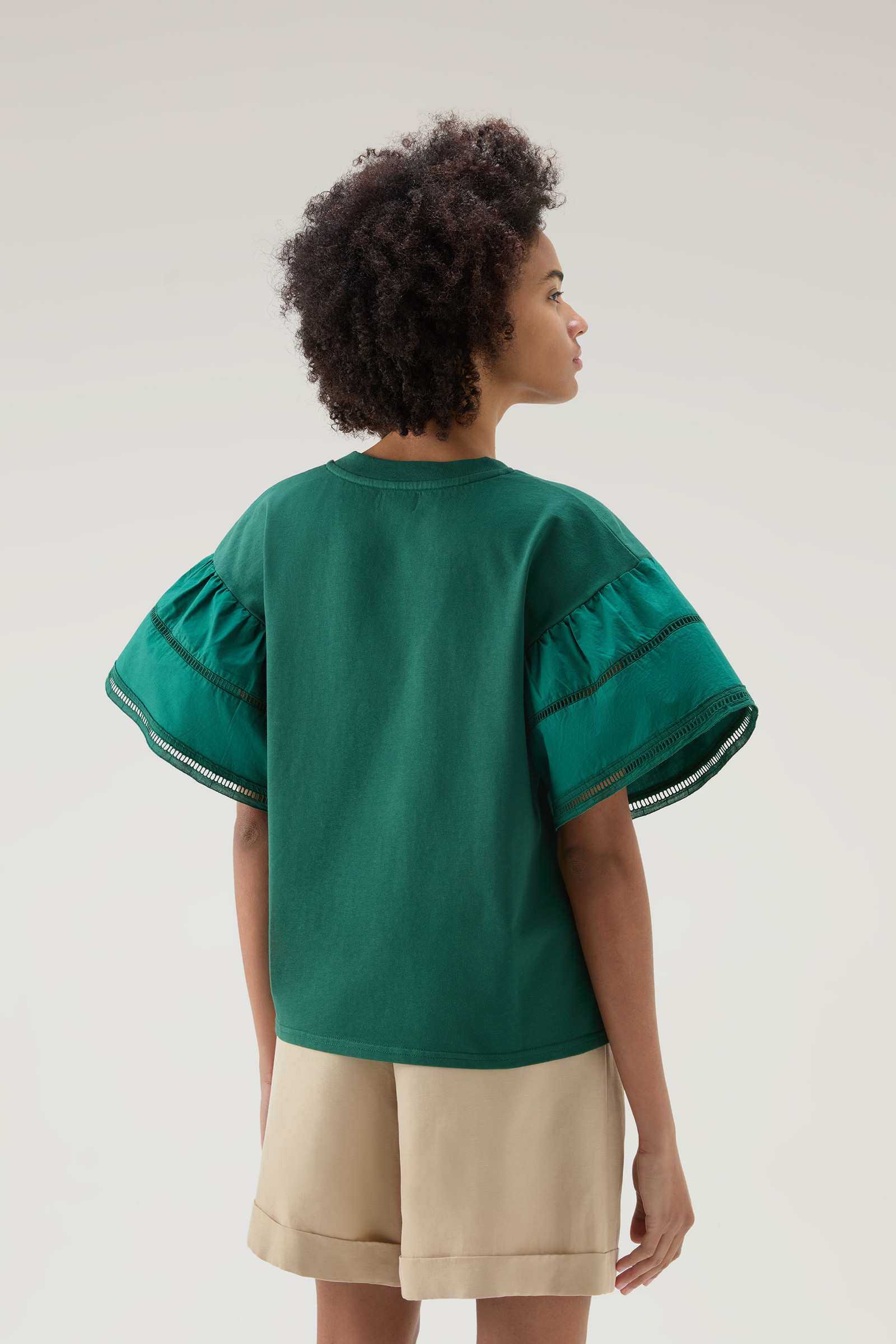 Lakeside T-shirt in Pure Cotton with Puff Sleeves Green photo 3 | Woolrich