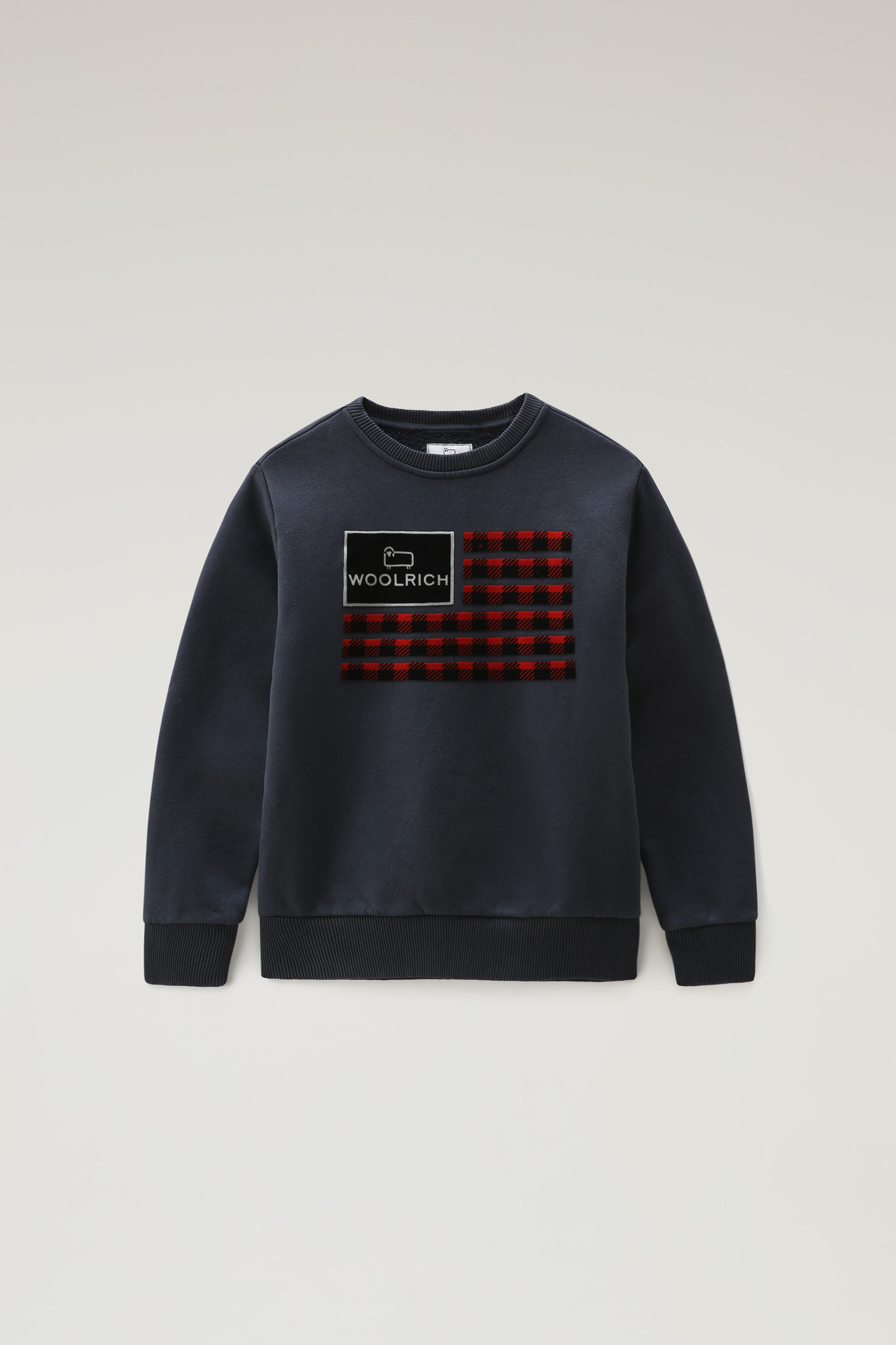 Boys' Flag Logo Crewneck Sweatshirt in Pure Cotton Blue | Woolrich