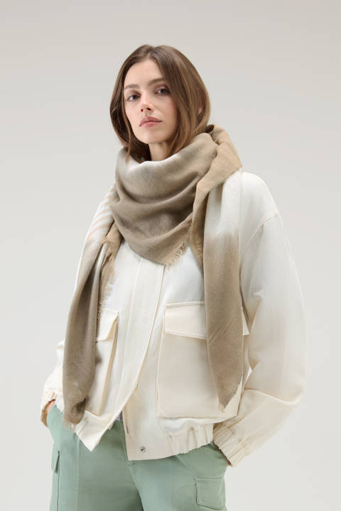 Wool and Cotton Blend Scarf with Micro-Check Pattern Beige photo 2 | Woolrich