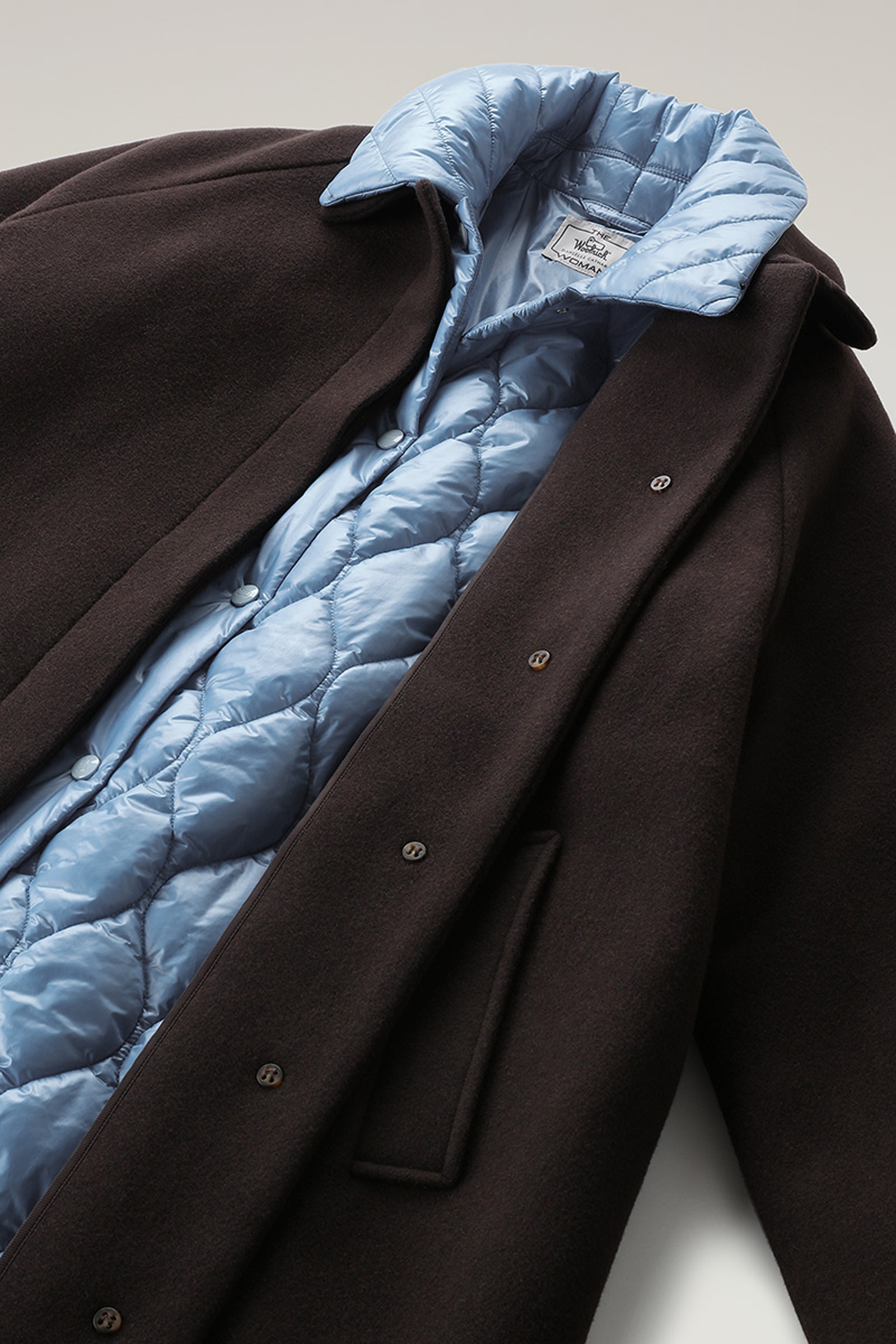 3-in-1 Double Overcoat in Melton Wool and Nylon - Daniëlle Cathari / Woolrich Brown photo 9 | Woolrich
