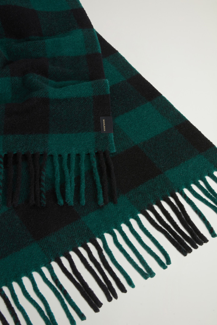 Wool-Blend Scarf with Jacquard Buffalo Check Pattern Green photo 3 | Woolrich