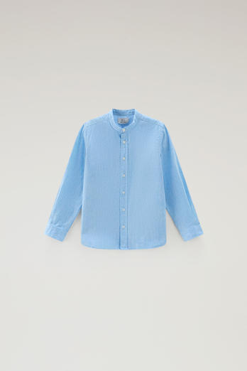 Chemise à col officier pour garçon en mélange de lin et coton Bleu | Woolrich