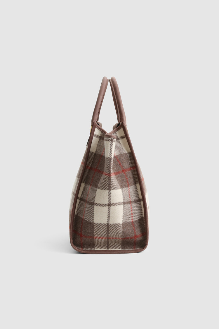 Oversized wool Tote Bag with check pattern