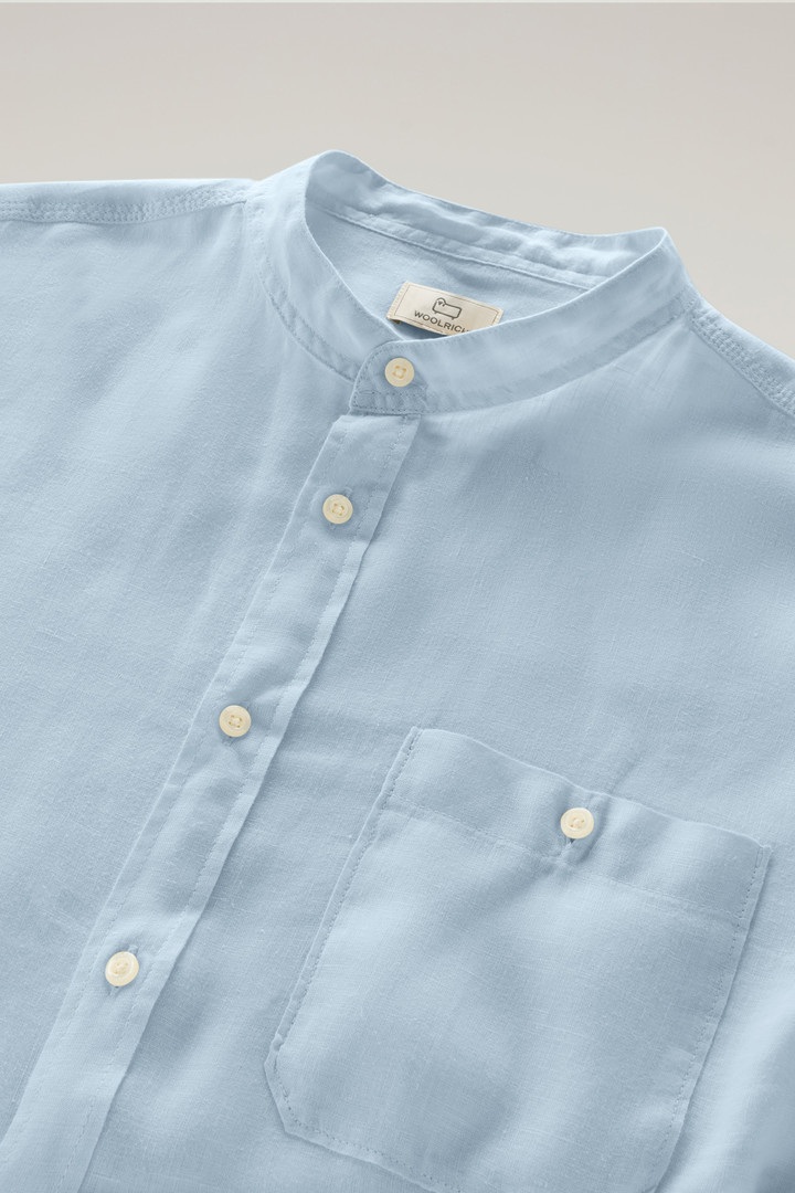 Garment-dyed Shirt with Mandarin Collar in Pure Linen Blue photo 6 | Woolrich