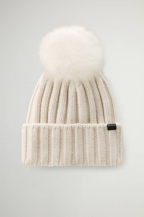 Beanie in Pure Virgin Wool with Cashmere Pom-Pom White | Woolrich