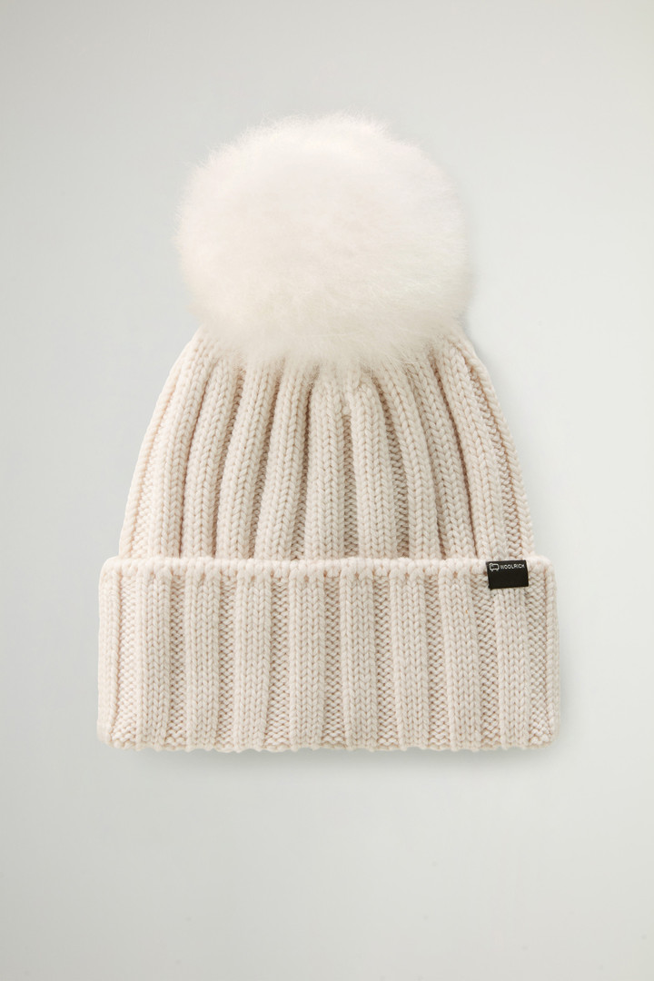 Bonnet en pure laine vierge avec pompon en cachemire Blanc photo 1 | Woolrich
