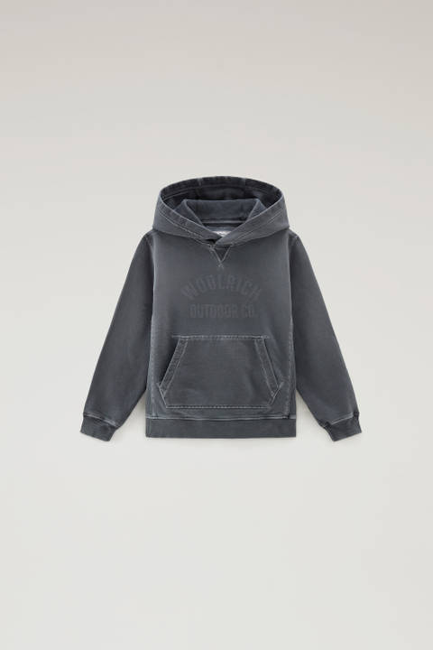 Boys' Garment-Dyed Hoodie in Pure Cotton Black | Woolrich