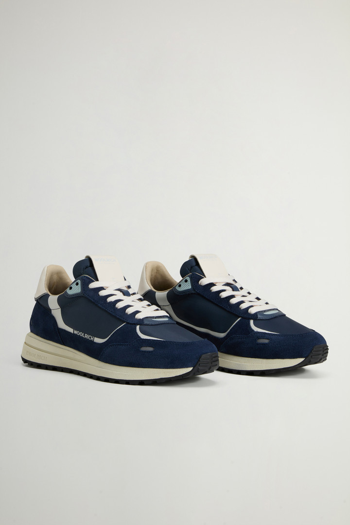 Retro Sneakers in Nylon with Leather and Suede Details Blue photo 2 | Woolrich