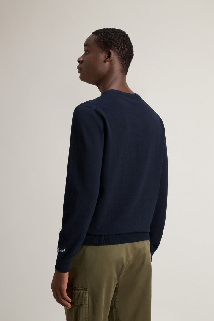 Crewneck Sweater in Pure Cotton with Embroidered Logo Blue photo 3 | Woolrich