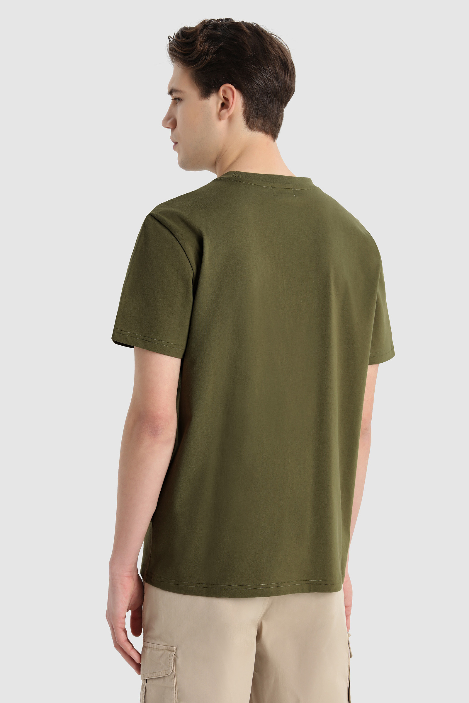 T-shirt en coton bio avec logo sur la poitrine vert photo 3 | Woolrich