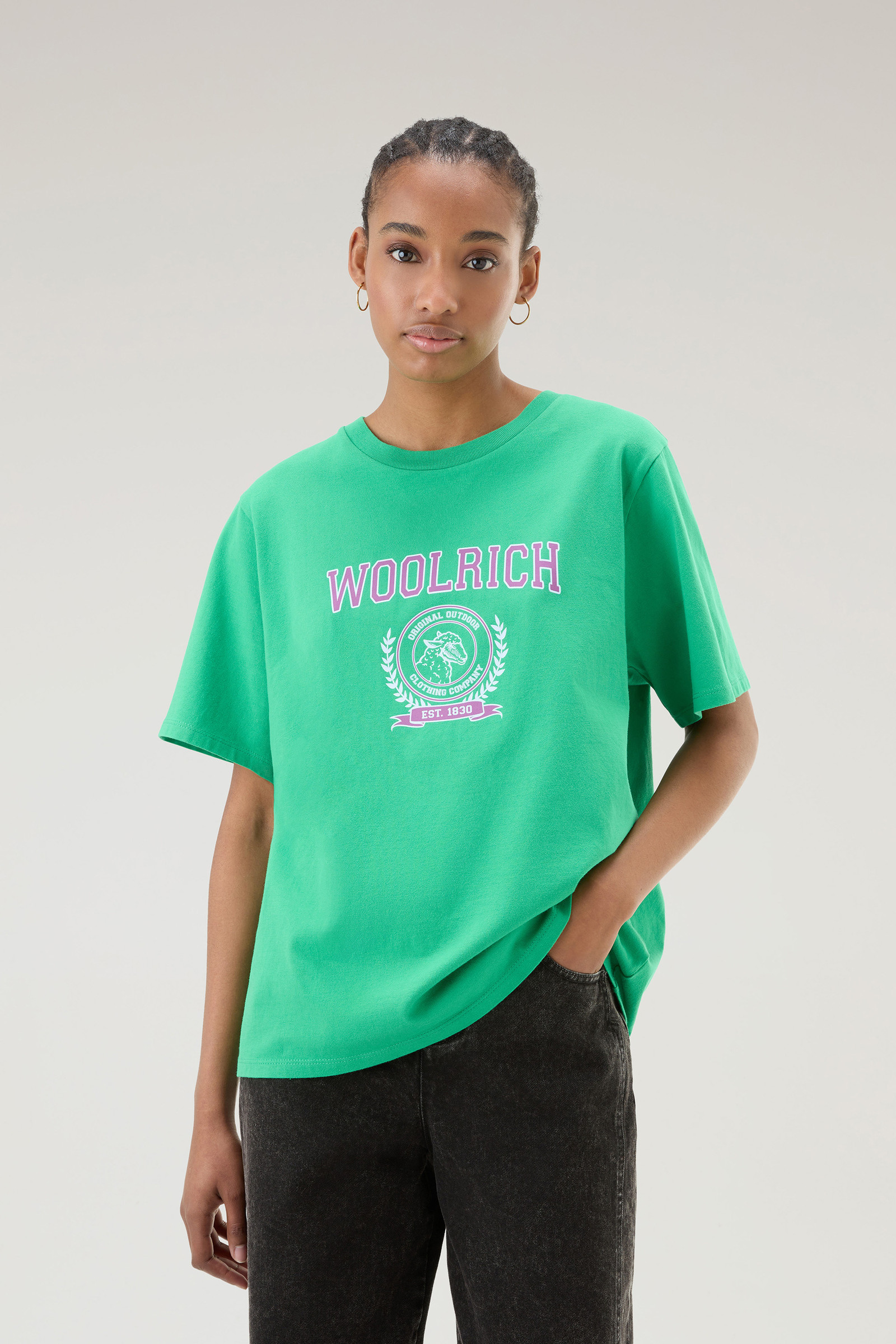 Women's Ivy Crewneck T-Shirt in Pure Cotton Green | Woolrich USA