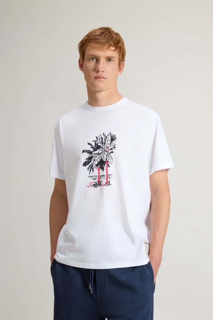 Pure Cotton T-Shirt with Graphic Print - Men - White