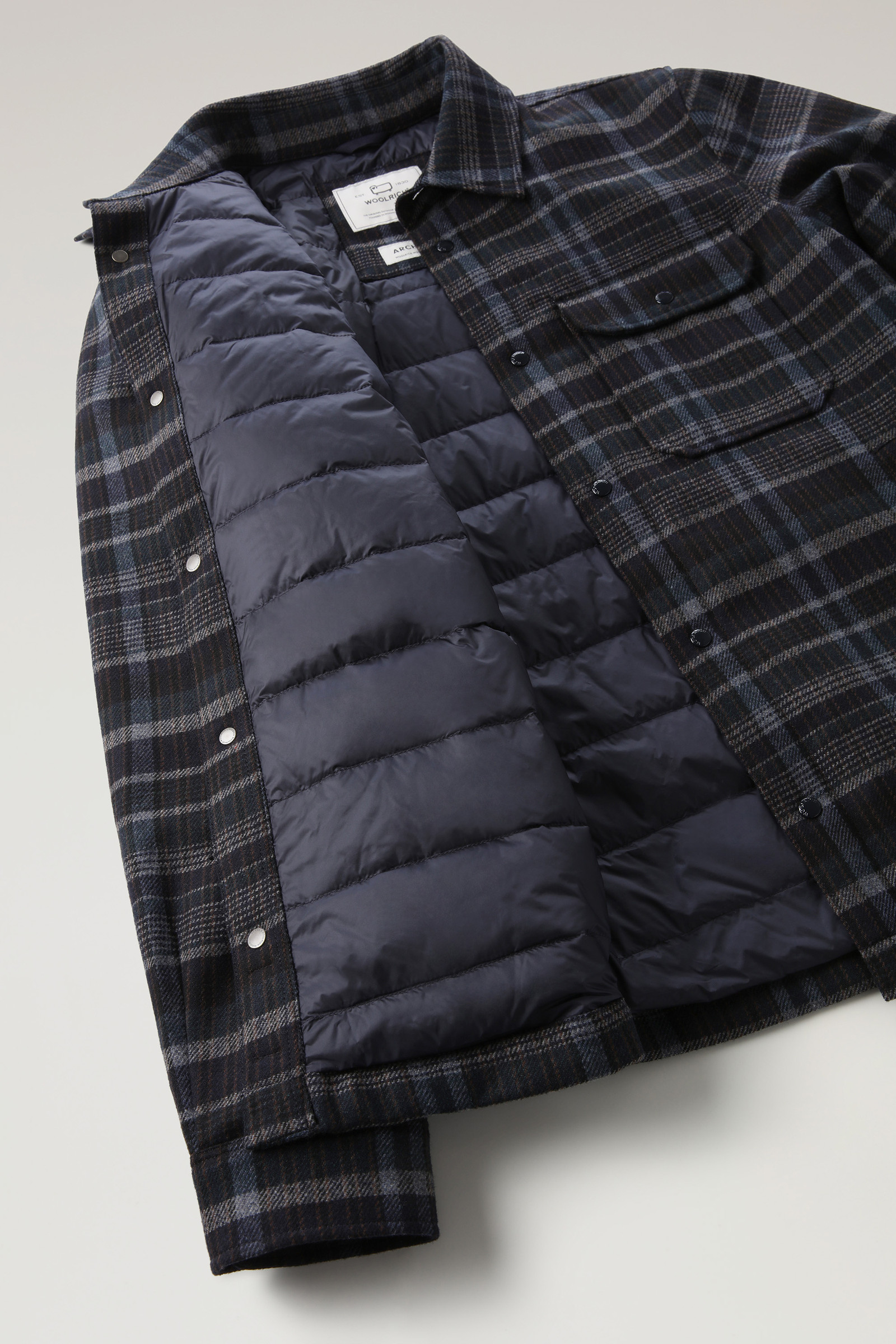 Padded Alaskan Check Overshirt in Recycled Wool Blue photo 10 | Woolrich