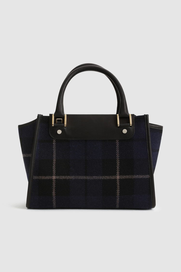 Wool Tote Bag with check pattern