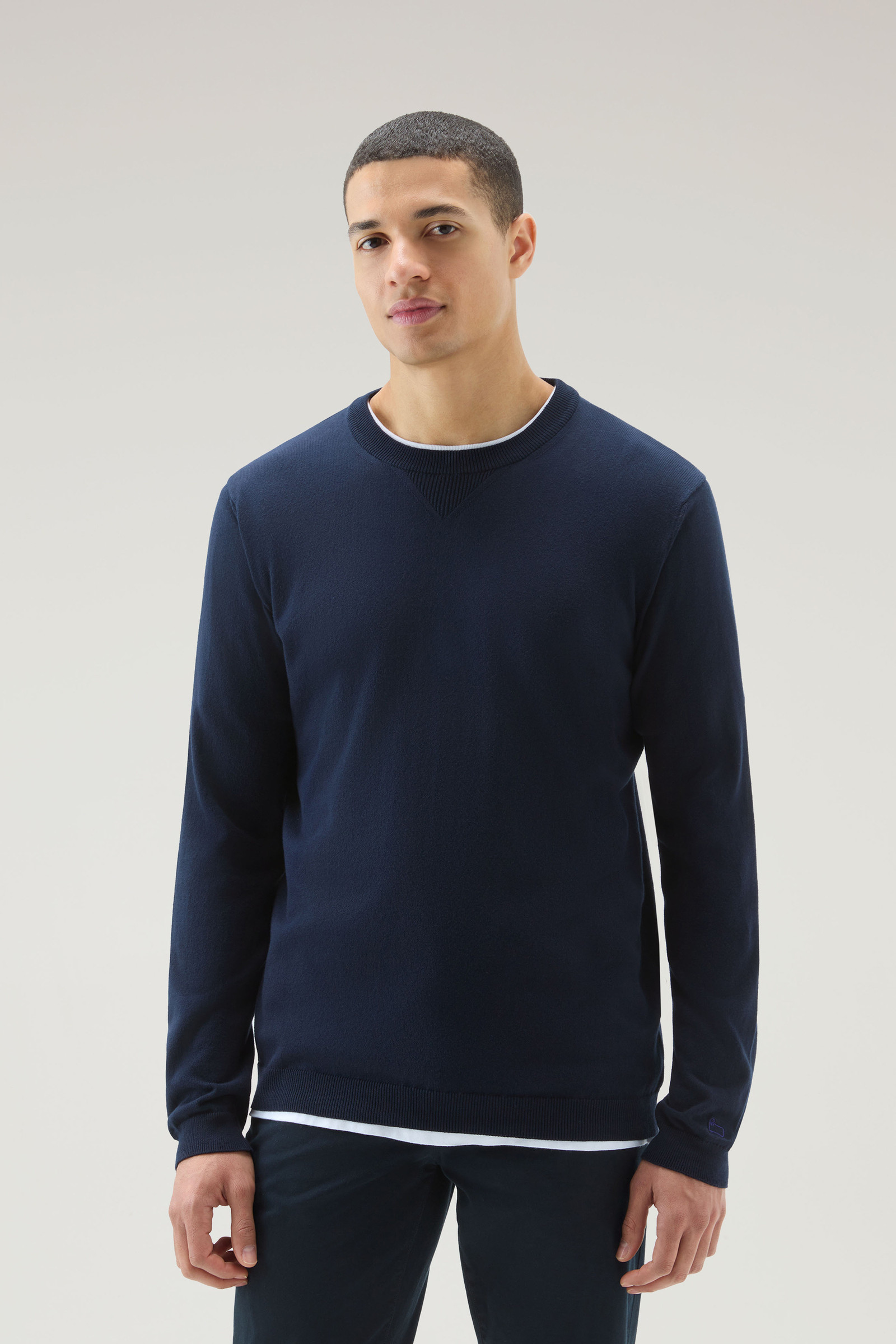 Men's Pure Cotton Crewneck Sweater Blue | Woolrich USA