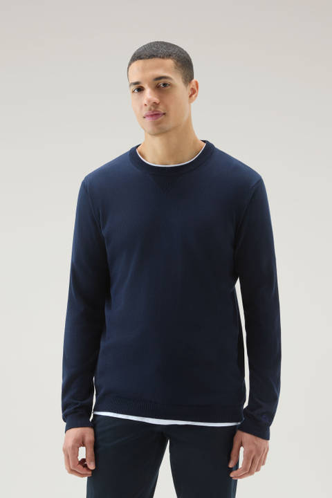 Jersey de cuello redondo de puro algodón Azul | Woolrich