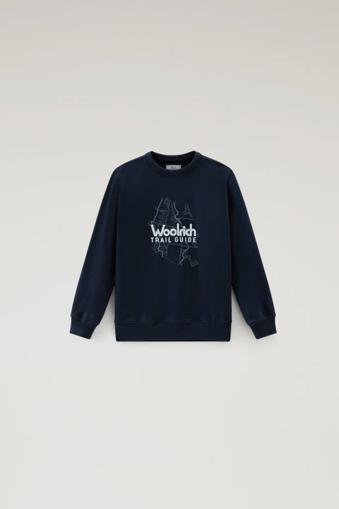 Boys' Pure Cotton Crewneck Sweatshirt with Print Blue | Woolrich