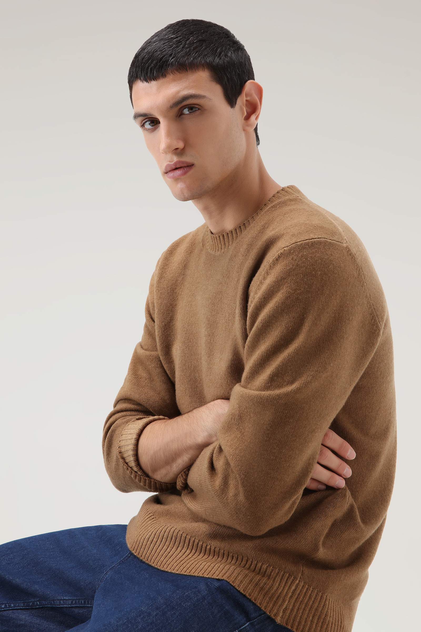 Garment-dyed Crewneck Virgin Wool Sweater Brown photo 4 | Woolrich